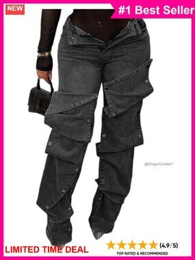 Women Y2K Detachable Patchwork Stacked Cargo Jeans Streetwear